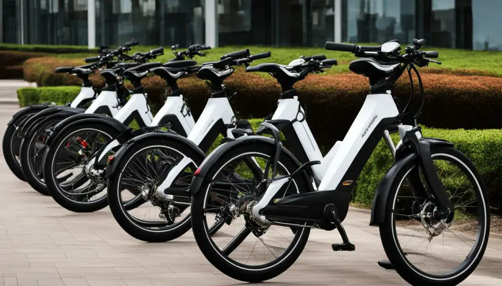 Electric bikes lined up highlighting weight capacities